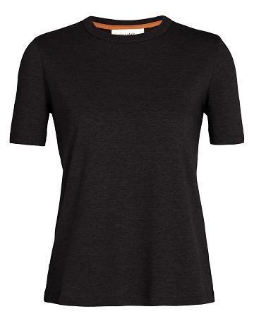 Women's Icebreaker Tencel Cotton Short Sleeve T Shirts Black | CA 1349LISH